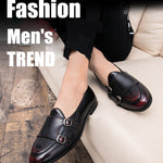 Leather Double Buckles Shoes - Men's Shoes