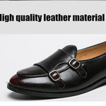 Leather Double Buckles Shoes - Men's Shoes