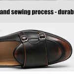 Leather Double Buckles Shoes - Men's Shoes