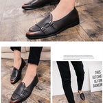 Leather Double Buckles Shoes - Men's Shoes
