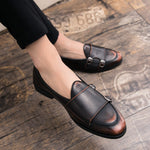 Leather Double Buckles Shoes - Men's Shoes