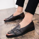 Leather Double Buckles Shoes - Men's Shoes