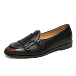Leather Double Buckles Shoes - Men's Shoes