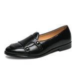 Leather Double Buckles Shoes - Men's Shoes